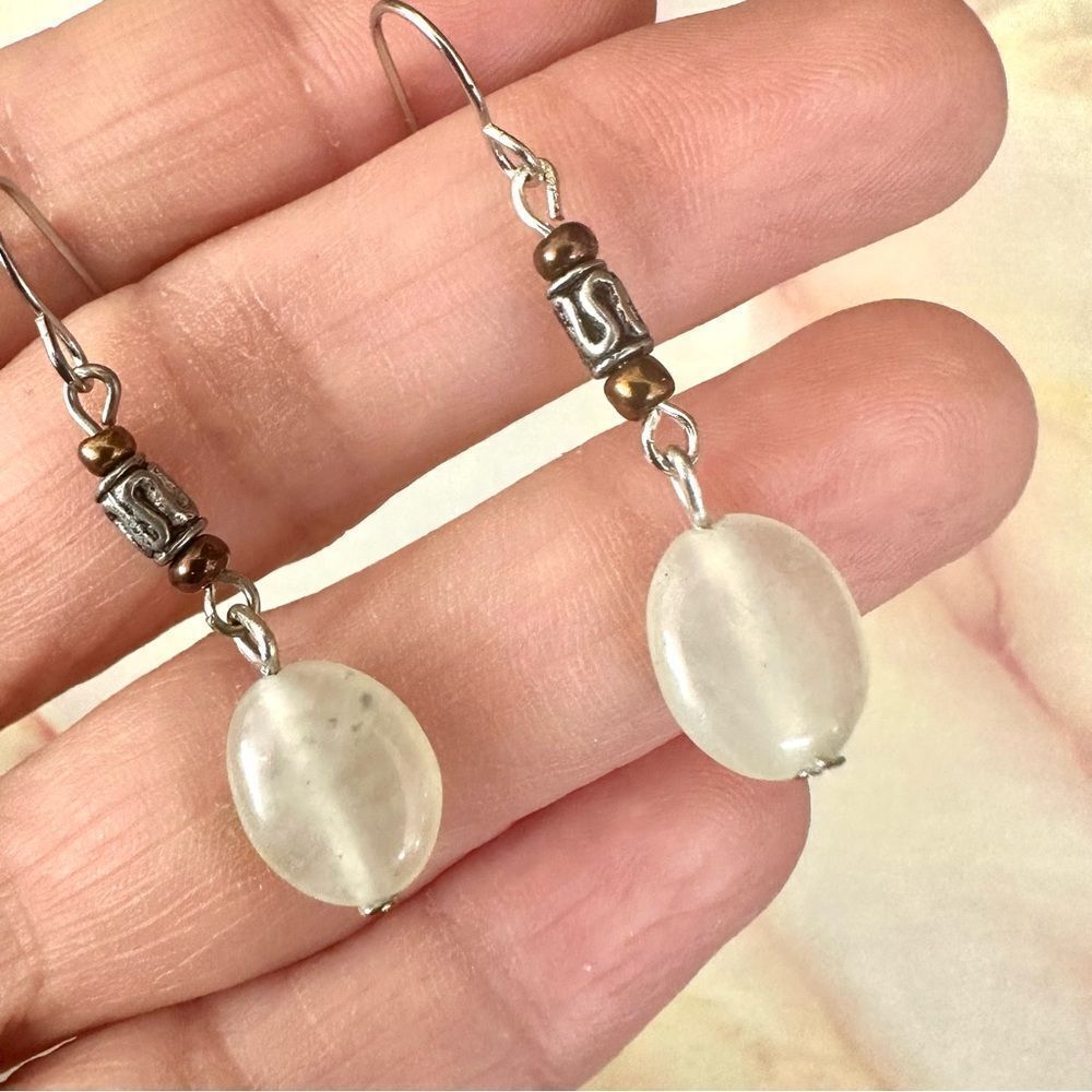 Green Quartz silver tone earrings